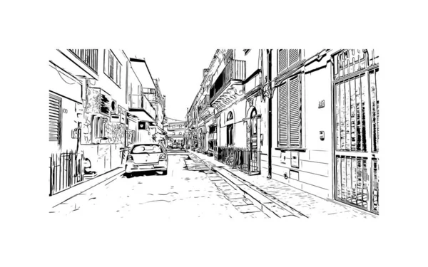 Imprimir Vista Del Edificio Con Hito Ragusa Ciudad Italia Dibujo — Vector de stock