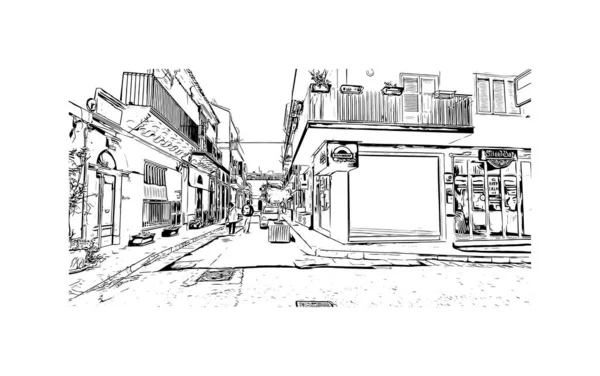 印刷ラグーザのランドマークとビルの景色はイタリアの街です 手描きのスケッチ図ベクトル — ストックベクタ
