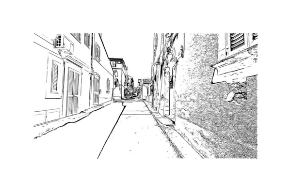 Vytisknout Pohled Budovu Orientačním Bodem Ragusy Město Itálii Ručně Kreslená — Stockový vektor