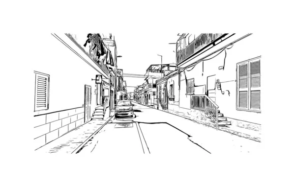 带有拉古萨地标的印刷建筑景观是意大利的城市 矢量手绘草图 — 图库矢量图片