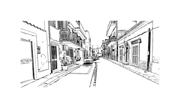 Print Building View Landmark Ragusa City Italy Vektörde Elle Çizilmiş — Stok Vektör