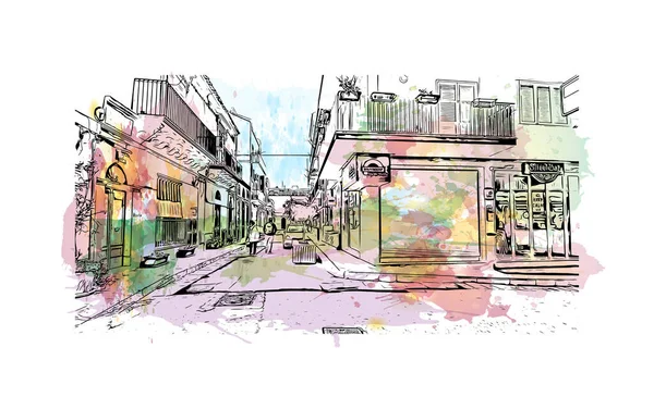 Print Building View Landmark Ragusa Staden Italien Akvarell Stänk Med — Stock vektor