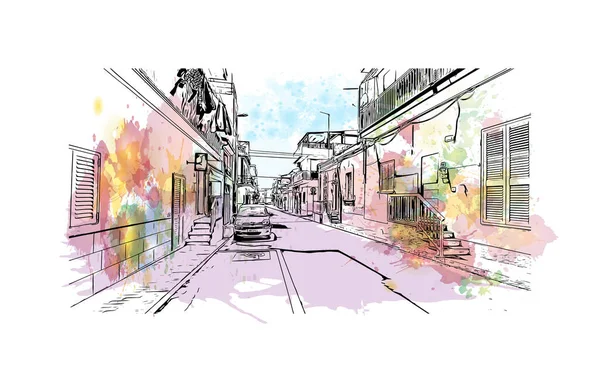 라구사의 랜드마크가 이탈리아의 도시이다 벡터에 손으로 스케치 수채화 물보라 — 스톡 벡터