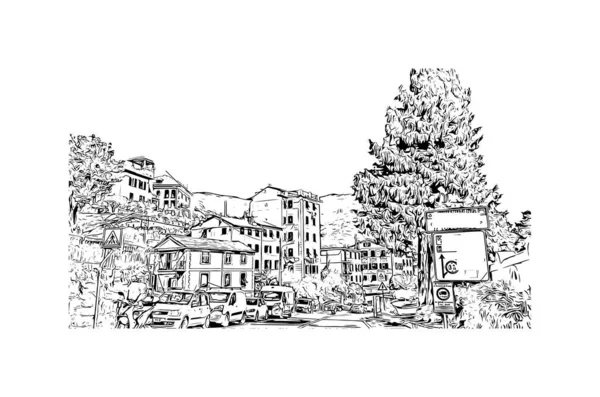Imprimir Vista Del Edificio Con Hito Rapallo Municipio Italia Dibujo — Archivo Imágenes Vectoriales