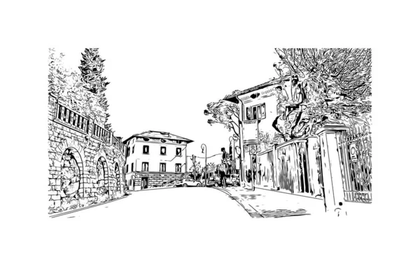 Tisk Pohled Budovu Orientačním Bodem Rapallo Obcí Itálii Ručně Kreslená — Stockový vektor
