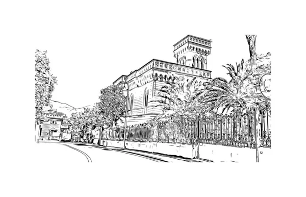 拉帕罗的标志性建筑是意大利的市政当局 矢量手绘草图 — 图库矢量图片