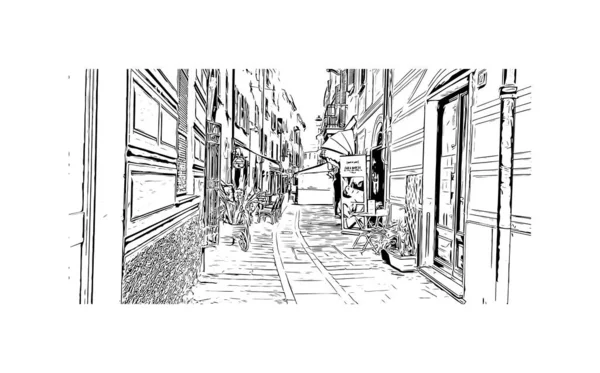Вид Print Building Орієнтиром Рапалло Муніципалітетом Італії Намальована Вручну Ілюстрація — стоковий вектор