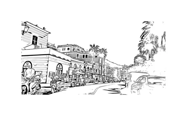 Imprimir Vista Edifício Com Referência Rapallo Município Itália Desenho Desenhado — Vetor de Stock