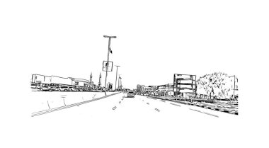 Print Building view with landmark of Ras Al Khaimah is the United Arab Emirates. El çizimi çizimi I vektörü.