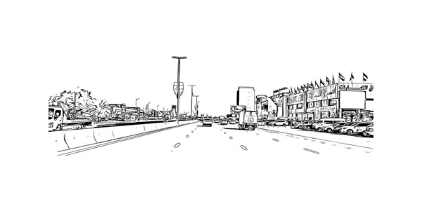 라스알 Ras Khaimah 랜드마크가 아랍에미리트의 도시이다 손으로 스케치 일러스트 Vector — 스톡 벡터