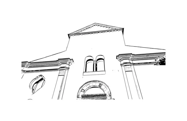Print Building View Landmark Ravello Town Italy Vektörde Elle Çizilmiş — Stok Vektör