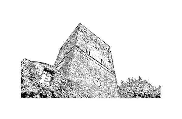 Print Building View Landmark Ravello Staden Italien Handritad Skiss Illustration — Stock vektor