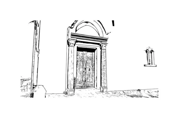 Print Building View Landmark Ravello Town Italy Hand Drawn Sketch — Stock Vector