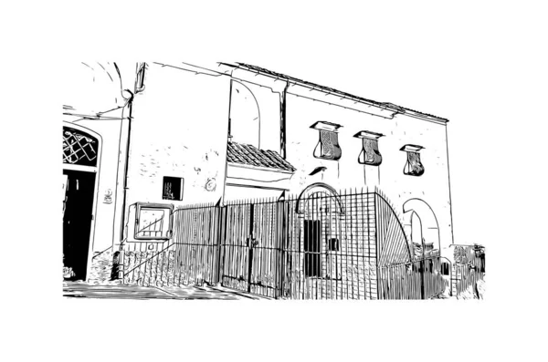 Print Building Vista Com Marco Ravello Cidade Itália Desenho Desenhado — Vetor de Stock