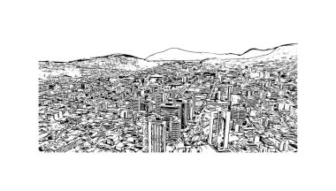 Quito 'nun simgesi olan Print Building view, Ekvador' un başkentidir. Vektörde elle çizilmiş çizim çizimi.