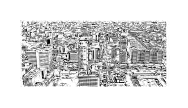 Quito 'nun simgesi olan Print Building view, Ekvador' un başkentidir. Vektörde elle çizilmiş çizim çizimi.