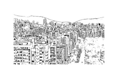 Quito 'nun simgesi olan Print Building view, Ekvador' un başkentidir. Vektörde elle çizilmiş çizim çizimi.