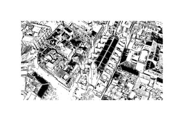 Quito 'nun simgesi olan Print Building view, Ekvador' un başkentidir. Vektörde elle çizilmiş çizim çizimi.