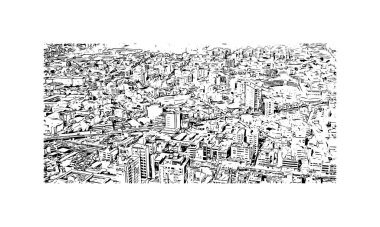 Quito 'nun simgesi olan Print Building view, Ekvador' un başkentidir. Vektörde elle çizilmiş çizim çizimi.