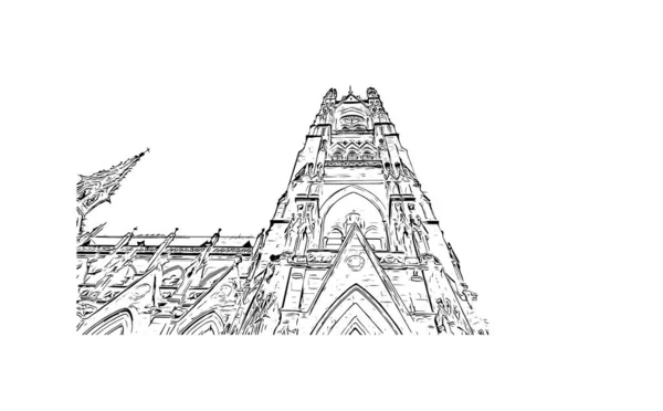 Вид Print Building Орієнтиром Кіто Столицею Еквадору Намальована Вручну Ілюстрація — стоковий вектор