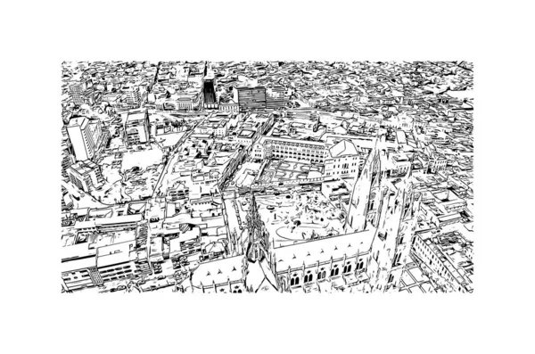 印刷キトのランドマークとビルの景色はエクアドルの首都です 手描きのスケッチ図ベクトル — ストックベクタ