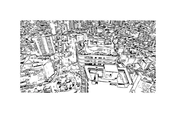 Print Building Vista Com Marco Quito Capital Equador Desenho Desenhado — Vetor de Stock