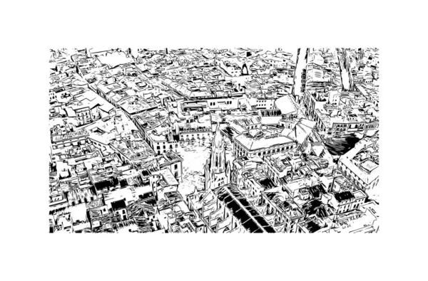 Print Building View Landmark Quito Huvudstaden Ecuador Handritad Skiss Illustration — Stock vektor