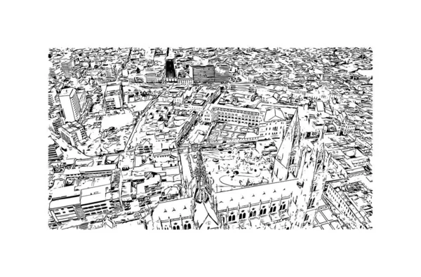 印刷キトのランドマークとビルの景色はエクアドルの首都です 手描きのスケッチ図ベクトル — ストックベクタ
