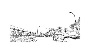 Print Building view with landmark of Rapid is the city in South Dakota. Vektörde elle çizilmiş çizim çizimi.