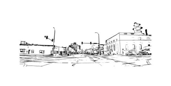 印刷ラピッドのランドマークとビルのビューは サウスダコタ州の都市です 手描きのスケッチ図ベクトル — ストックベクタ