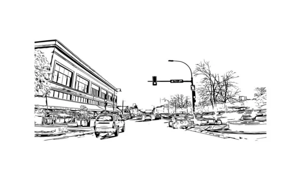 Print Building View Landmark Rapid City South Dakota Hand Drawn — Stock Vector
