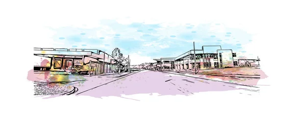 Tisk Pohled Budovu Orientačním Bodem Rapid Město Jižní Dakotě Akvarelové — Stockový vektor