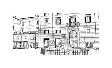 Rieti, İtalya 'da Rieti kentinde yer alan bir şehirdir. Vektörde elle çizilmiş çizim çizimi.