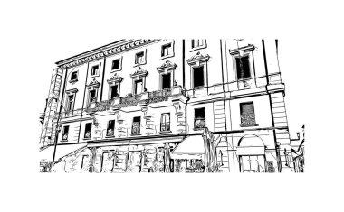 Rieti, İtalya 'da Rieti kentinde yer alan bir şehirdir. Vektörde elle çizilmiş çizim çizimi.