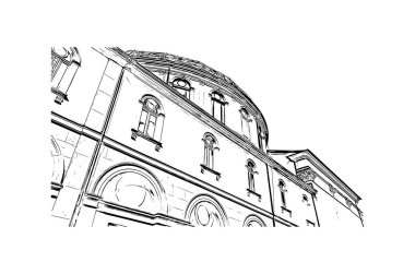 Rieti, İtalya 'da Rieti kentinde yer alan bir şehirdir. Vektörde elle çizilmiş çizim çizimi.