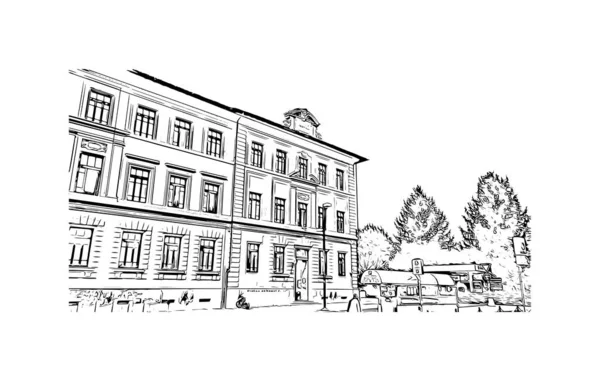 Print Building View Landmark Rieti Staden Italien Handritad Skiss Illustration — Stock vektor