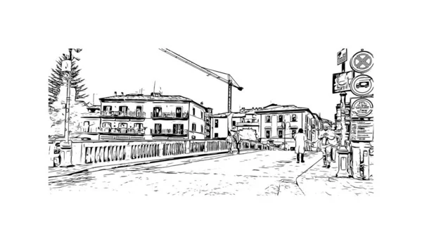 Drukuj Widok Budynku Zabytkiem Rieti Jest Miasto Włoszech Ręcznie Rysowany — Wektor stockowy