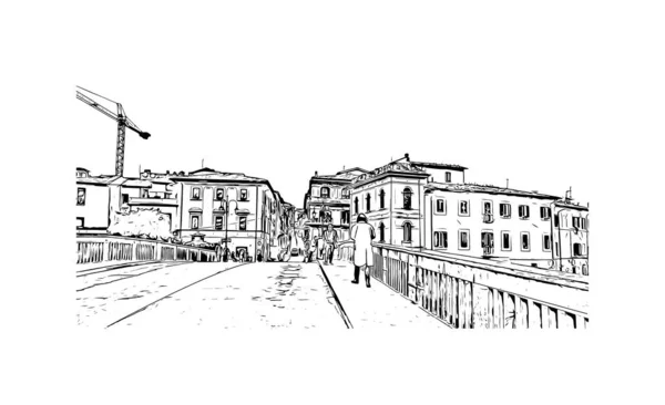 印刷Rietiのランドマークとビルの景色はイタリアの町です 手描きのスケッチ図ベクトル — ストックベクタ