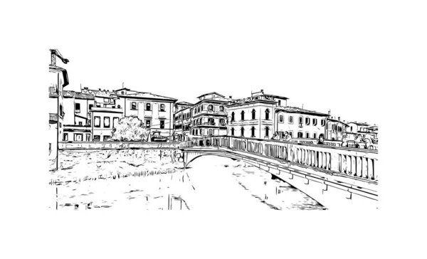 Print Building Vista Com Marco Rieti Cidade Itália Desenho Desenhado —  Vetores de Stock