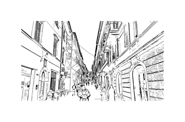 Print Building Vista Com Marco Rieti Cidade Itália Desenho Desenhado — Vetor de Stock