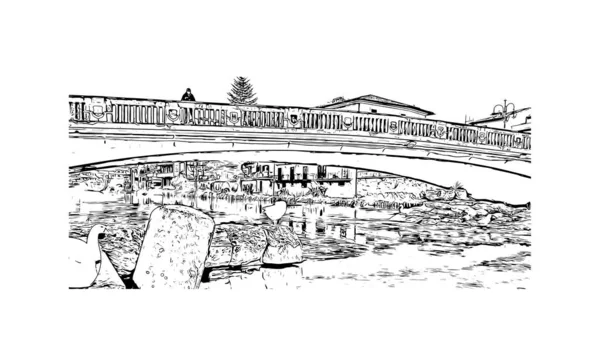 印刷Rietiのランドマークとビルの景色はイタリアの町です 手描きのスケッチ図ベクトル — ストックベクタ