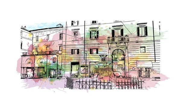 有Rieti地标的印刷建筑景观是意大利的城镇 矢量手绘示意图水彩画 — 图库矢量图片