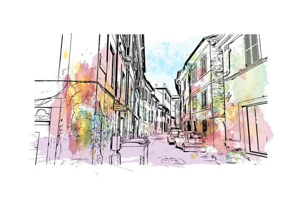리에티의 랜드마크가 전망은 이탈리아에 마을이다 벡터에 손으로 스케치 수채화 물보라 — 스톡 벡터