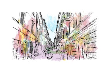 Rieti, İtalya 'da Rieti kentinde yer alan bir şehirdir. Vektörde elle çizilmiş resim ile suluboya sıçraması.