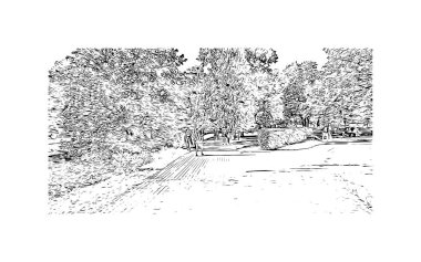 Riga 'nın simgesi olan Print Building View Letonya' nın başkentidir. Vektörde elle çizilmiş çizim çizimi.