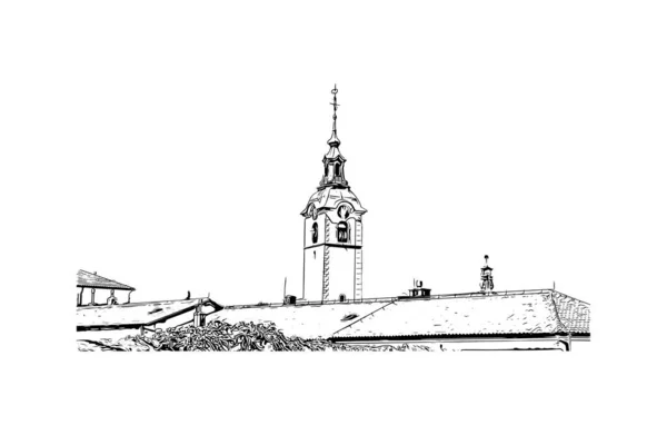 Imprimir Vista Del Edificio Con Hito Rijeka Ciudad Croacia Dibujo — Archivo Imágenes Vectoriales