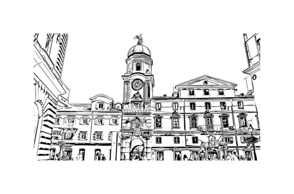Imprimer Imprimer Vue Bâtiment Avec Monument Rijeka Est Ville Croatie — Image vectorielle