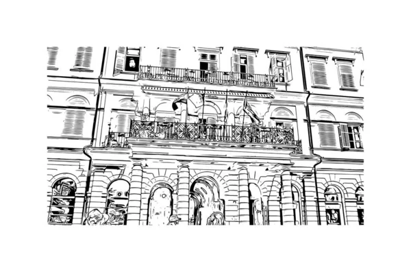 印刷Rijekaのランドマークとビルの景色はクロアチアの街です 手描きのスケッチ図ベクトル — ストックベクタ