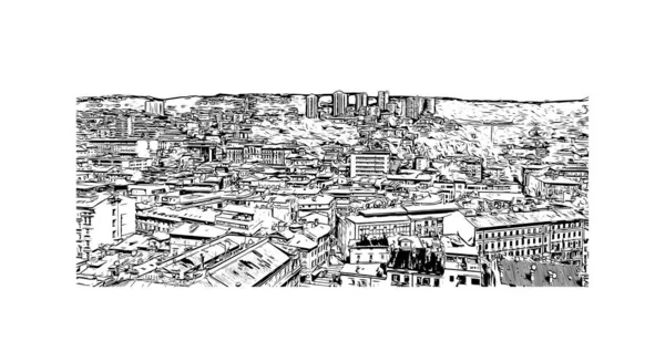 Εκτύπωση Εκτύπωση Θέα Στο Κτίριο Ορόσημο Της Ριέκα Είναι Πόλη — Διανυσματικό Αρχείο