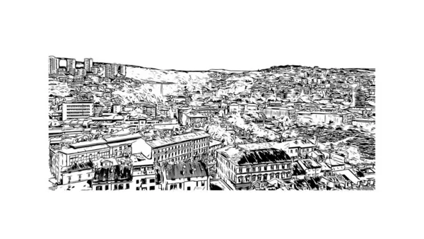 리예카의 랜드마크가 크로아티아의 도시이다 벡터로 손으로 스케치 — 스톡 벡터